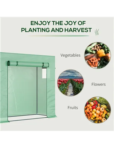 Outsunny Small Walk-in Garden Greenhouse with Steel Frame, Large Roll-up Door and Windows, 200Lx76Wx168Hcm, Green