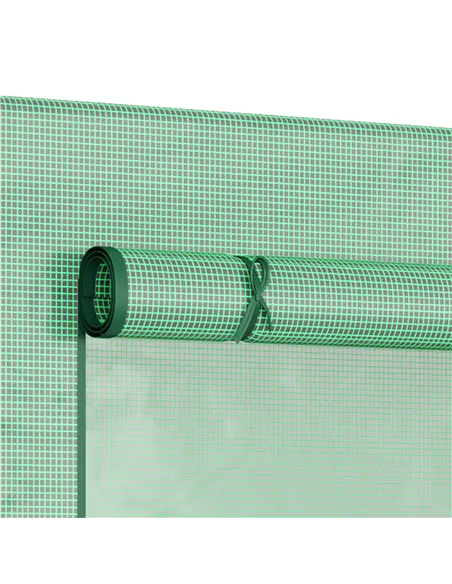 Outsunny Small Walk-in Garden Greenhouse with Steel Frame, Large Roll-up Door and Windows, 200Lx76Wx168Hcm, Green