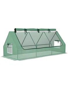 Outsunny Portable Small Polytunnel, Mini Greenhouse with Mesh Windows for Indoor and Outdoor, 240x90x90cm, Green