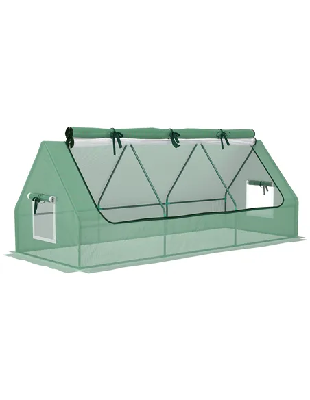 Outsunny Portable Small Polytunnel, Mini Greenhouse with Mesh Windows for Indoor and Outdoor, 240x90x90cm, Green