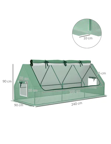 Outsunny Portable Small Polytunnel, Mini Greenhouse with Mesh Windows for Indoor and Outdoor, 240x90x90cm, Green