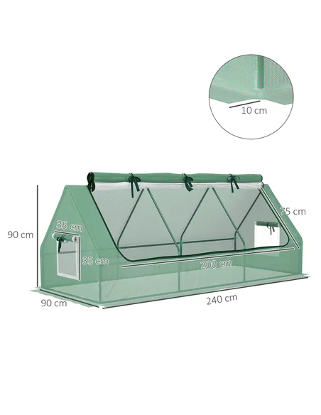 Outsunny Portable Small Polytunnel, Mini Greenhouse with Mesh Windows for Indoor and Outdoor, 240x90x90cm, Green