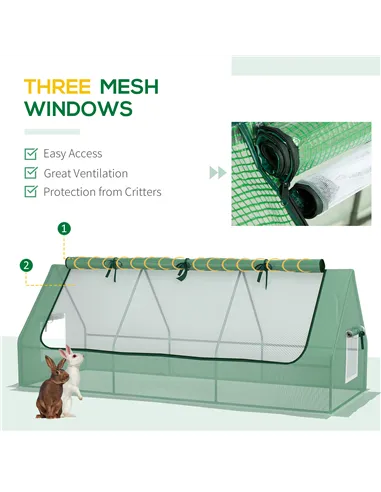 Outsunny Portable Small Polytunnel, Mini Greenhouse with Mesh Windows for Indoor and Outdoor, 240x90x90cm, Green