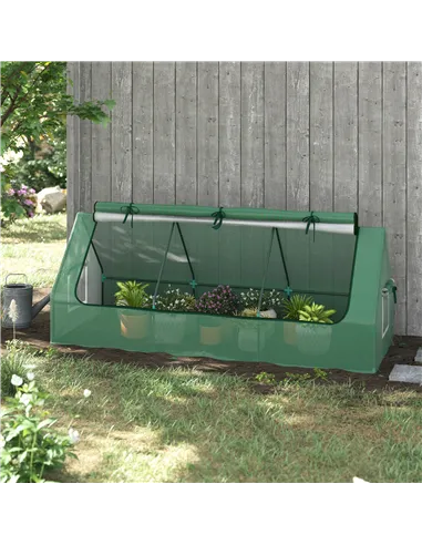 Outsunny Portable Small Polytunnel, Mini Greenhouse with Mesh Windows for Indoor and Outdoor, 240x90x90cm, Green