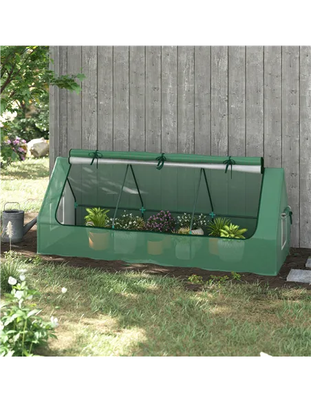 Outsunny Portable Small Polytunnel, Mini Greenhouse with Mesh Windows for Indoor and Outdoor, 240x90x90cm, Green