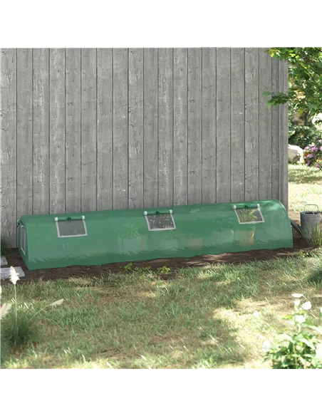 Outsunny Mini Greenhouse, Portable Tunnel Green House, Green Grow House Steel Frame with 5 Mesh Windows, 3 M, Green
