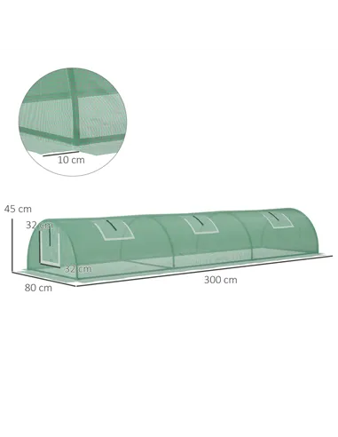 Outsunny Mini Greenhouse, Portable Tunnel Green House, Green Grow House Steel Frame with 5 Mesh Windows, 3 M, Green