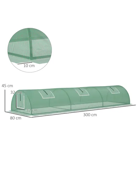 Outsunny Mini Greenhouse, Portable Tunnel Green House, Green Grow House Steel Frame with 5 Mesh Windows, 3 M, Green
