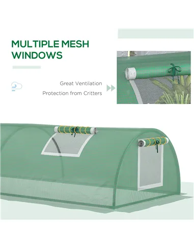 Outsunny Mini Greenhouse, Portable Tunnel Green House, Green Grow House Steel Frame with 5 Mesh Windows, 3 M, Green