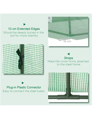 Outsunny Mini Greenhouse, Portable Tunnel Green House, Green Grow House Steel Frame with 5 Mesh Windows, 3 M, Green