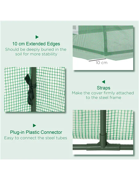 Outsunny Mini Greenhouse, Portable Tunnel Green House, Green Grow House Steel Frame with 5 Mesh Windows, 3 M, Green