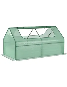 Outsunny Raised Garden Bed with Greenhouse, Steel Planter Box with Plastic Cover, Roll Up Window, Dual Use for Flowers, Vegetabl