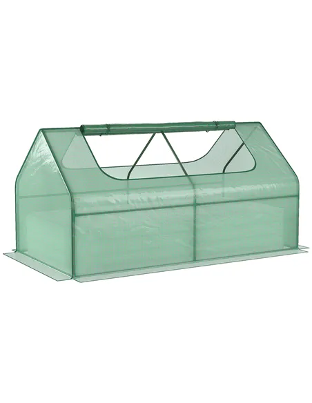 Outsunny Raised Garden Bed with Greenhouse, Steel Planter Box with Plastic Cover, Roll Up Window, Dual Use for Flowers, Vegetabl