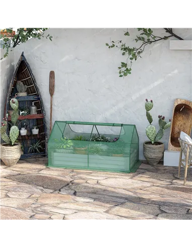 Outsunny Raised Garden Bed with Greenhouse, Steel Planter Box with Plastic Cover, Roll Up Window, Dual Use for Flowers, Vegetabl