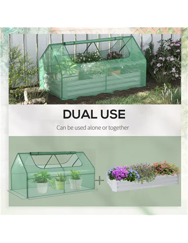 Outsunny Raised Garden Bed with Greenhouse, Steel Planter Box with Plastic Cover, Roll Up Window, Dual Use for Flowers, Vegetabl