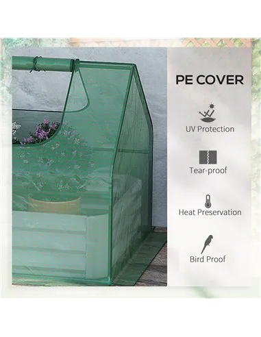 Outsunny Raised Garden Bed with Greenhouse, Steel Planter Box with Plastic Cover, Roll Up Window, Dual Use for Flowers, Vegetabl