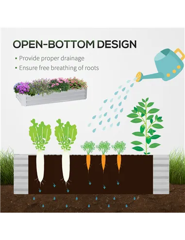 Outsunny Raised Garden Bed with Greenhouse, Steel Planter Box with Plastic Cover, Roll Up Window, Dual Use for Flowers, Vegetabl