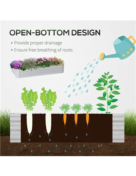 Outsunny Raised Garden Bed with Greenhouse, Steel Planter Box with Plastic Cover, Roll Up Window, Dual Use for Flowers, Vegetabl