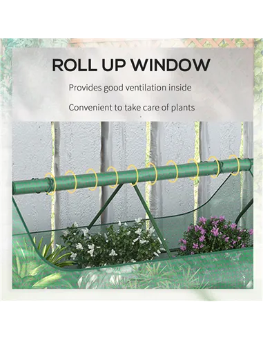 Outsunny Raised Garden Bed with Greenhouse, Steel Planter Box with Plastic Cover, Roll Up Window, Dual Use for Flowers, Vegetabl