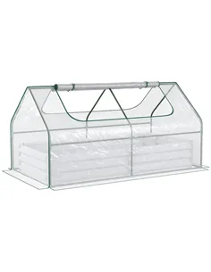 Outsunny Raised Garden Bed with Greenhouse, Steel Planter Box with Plastic Cover, Roll Up Window, Dual Use for Flowers, Vegetabl