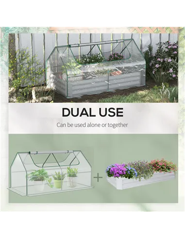 Outsunny Raised Garden Bed with Greenhouse, Steel Planter Box with Plastic Cover, Roll Up Window, Dual Use for Flowers, Vegetabl