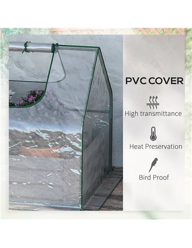 Outsunny Raised Garden Bed with Greenhouse, Steel Planter Box with Plastic Cover, Roll Up Window, Dual Use for Flowers, Vegetabl