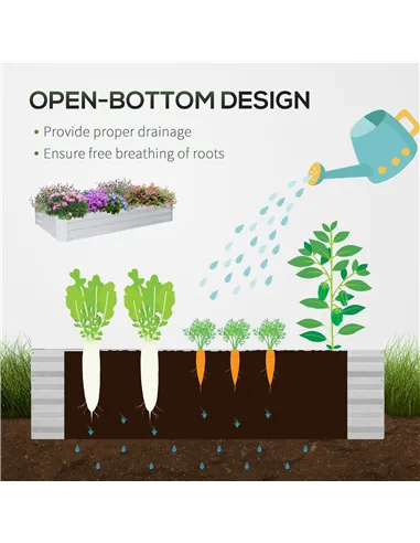 Outsunny Raised Garden Bed with Greenhouse, Steel Planter Box with Plastic Cover, Roll Up Window, Dual Use for Flowers, Vegetabl