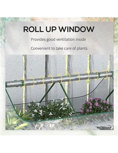 Outsunny Raised Garden Bed with Greenhouse, Steel Planter Box with Plastic Cover, Roll Up Window, Dual Use for Flowers, Vegetabl