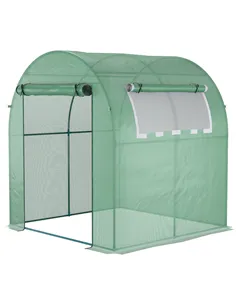 Outsunny Walk in Polytunnel Greenhouse, Green House for Garden with Roll-up Window and Door, 1.8 x 1.8 x 2 m, Green