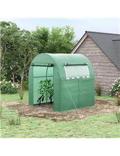 Outsunny Walk in Polytunnel Greenhouse, Green House for Garden with Roll-up Window and Door, 1.8 x 1.8 x 2 m, Green 2