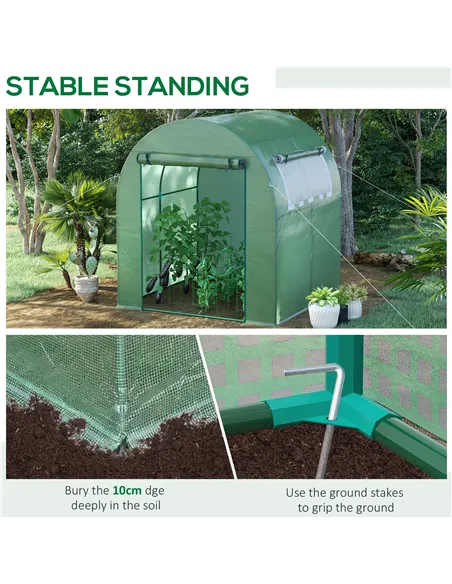 Outsunny Walk in Polytunnel Greenhouse, Green House for Garden with Roll-up Window and Door, 1.8 x 1.8 x 2 m, Green
