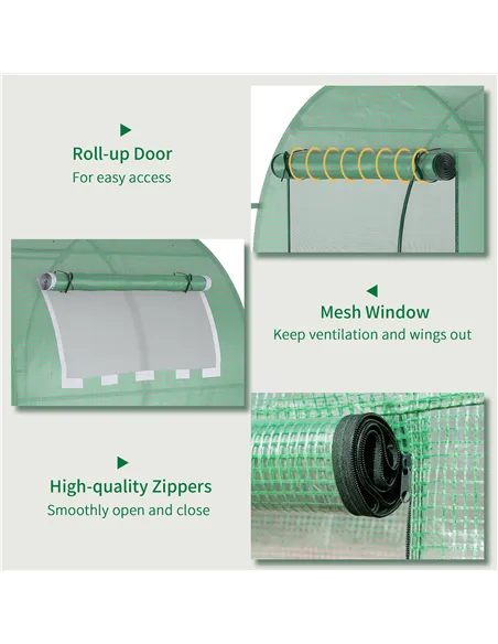 Outsunny Walk in Polytunnel Greenhouse, Green House for Garden with Roll-up Window and Door, 1.8 x 1.8 x 2 m, Green