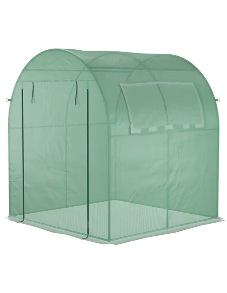 Outsunny Walk in Polytunnel Greenhouse, Green House for Garden with Roll-up Window and Door, 1.8 x 1.8 x 2 m, Green