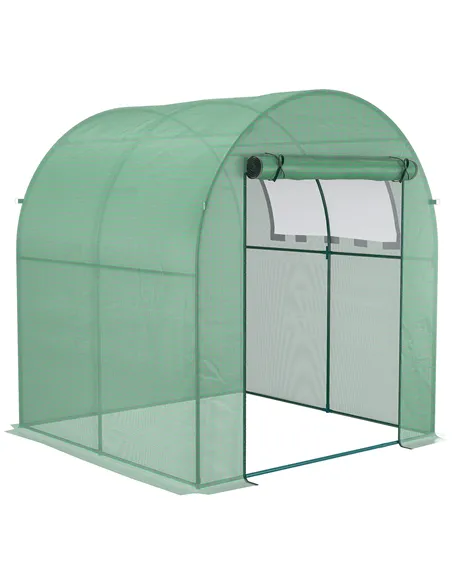 Outsunny Walk in Polytunnel Greenhouse, Green House for Garden with Roll-up Window and Door, 1.8 x 1.8 x 2 m, Green