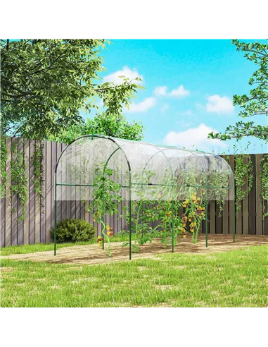 Outsunny Tunnel Tomato Greenhouse with 4 Hoops and Top Tap, Pointed Bottom and Guy Ropes, 400 x 123 x 171 cm, Clear