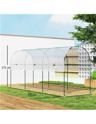 Outsunny Tunnel Tomato Greenhouse with 4 Hoops and Top Tap, Pointed Bottom and Guy Ropes, 400 x 123 x 171 cm, Clear