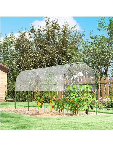 Outsunny Tunnel Tomato Greenhouse with 4 Hoops and Top Tap, Pointed Bottom and Guy Ropes, 400 x 123 x 171 cm, Clear