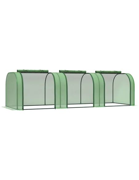 Outsunny Mini Greenhouse, Small Polytunnel Green House with Zipped Doors, Steel Frame for Garden Backyard, 295 x 100 x 80cm, Gre
