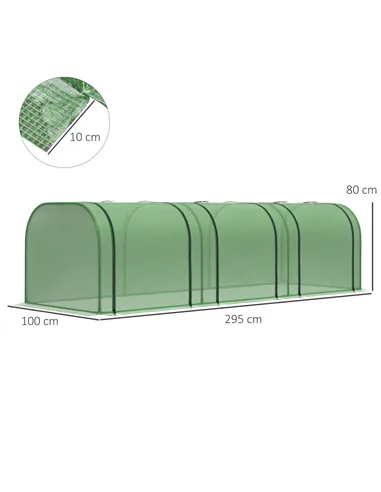 Outsunny Mini Greenhouse, Small Polytunnel Green House with Zipped Doors, Steel Frame for Garden Backyard, 295 x 100 x 80cm, Gre