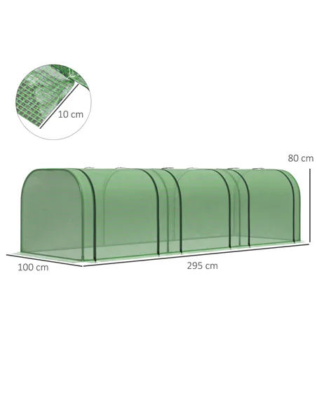 Outsunny Mini Greenhouse, Small Polytunnel Green House with Zipped Doors, Steel Frame for Garden Backyard, 295 x 100 x 80cm, Gre