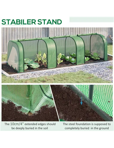 Outsunny Mini Greenhouse, Small Polytunnel Green House with Zipped Doors, Steel Frame for Garden Backyard, 295 x 100 x 80cm, Gre