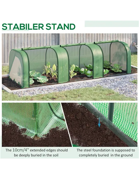 Outsunny Mini Greenhouse, Small Polytunnel Green House with Zipped Doors, Steel Frame for Garden Backyard, 295 x 100 x 80cm, Gre