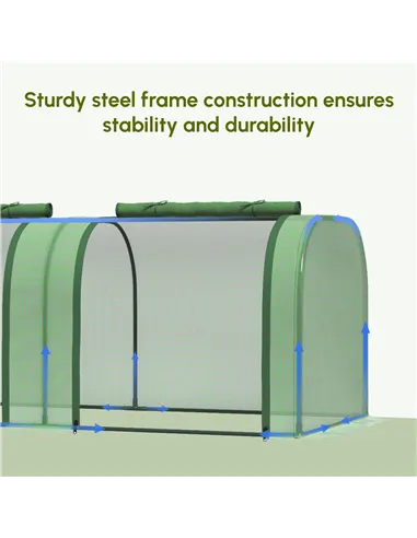 Outsunny Mini Greenhouse, Small Polytunnel Green House with Zipped Doors, Steel Frame for Garden Backyard, 295 x 100 x 80cm, Gre