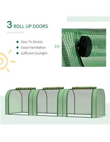 Outsunny Mini Greenhouse, Small Polytunnel Green House with Zipped Doors, Steel Frame for Garden Backyard, 295 x 100 x 80cm, Gre