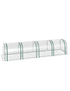Outsunny Mini Greenhouse, Small Polytunnel Green House with Zipped Doors, Steel Frame for Garden Backyard, 395 x 100 x 80cm, Cle