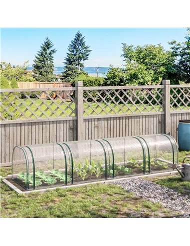 Outsunny Mini Greenhouse, Small Polytunnel Green House with Zipped Doors, Steel Frame for Garden Backyard, 395 x 100 x 80cm, Cle