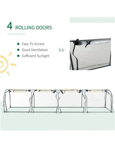 Outsunny Mini Greenhouse, Small Polytunnel Green House with Zipped Doors, Steel Frame for Garden Backyard, 395 x 100 x 80cm, Cle