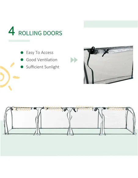 Outsunny Mini Greenhouse, Small Polytunnel Green House with Zipped Doors, Steel Frame for Garden Backyard, 395 x 100 x 80cm, Cle