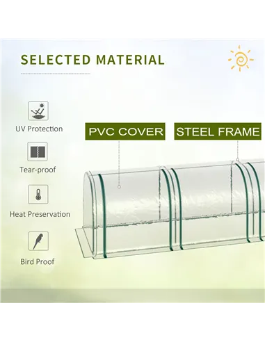 Outsunny Mini Greenhouse, Small Polytunnel Green House with Zipped Doors, Steel Frame for Garden Backyard, 395 x 100 x 80cm, Cle