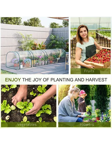 Outsunny Mini Greenhouse, Small Polytunnel Green House with Zipped Doors, Steel Frame for Garden Backyard, 395 x 100 x 80cm, Cle